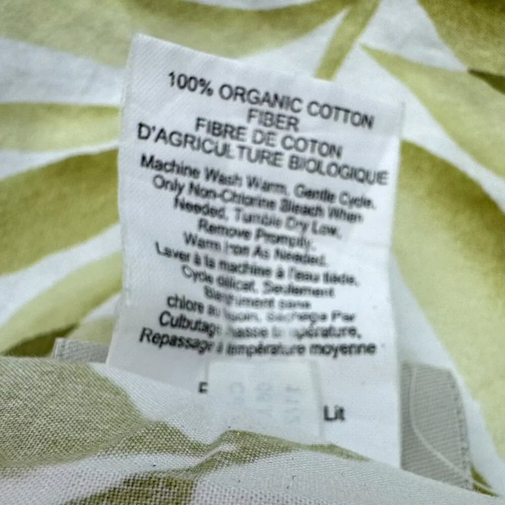 Pottery Barn Green Botanical Leaf Print Organic Cotton Duvet Cover Full/Queen